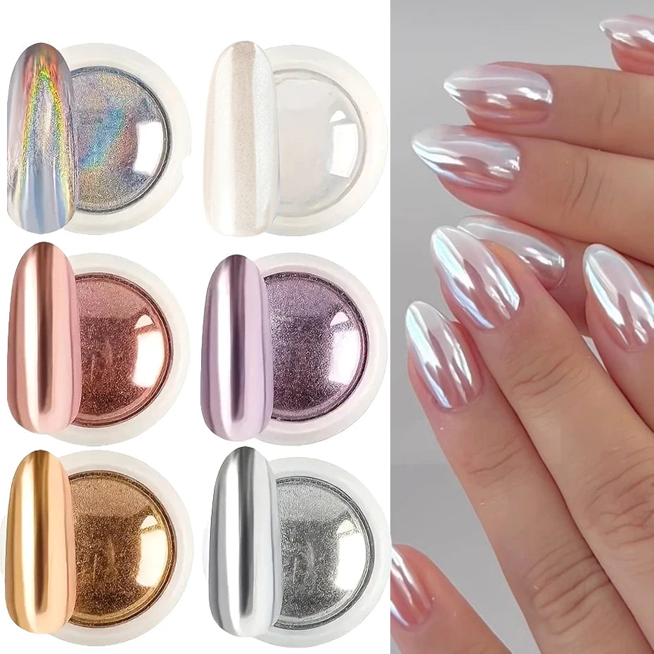 6pcs Chrome Nail Powder Pigment