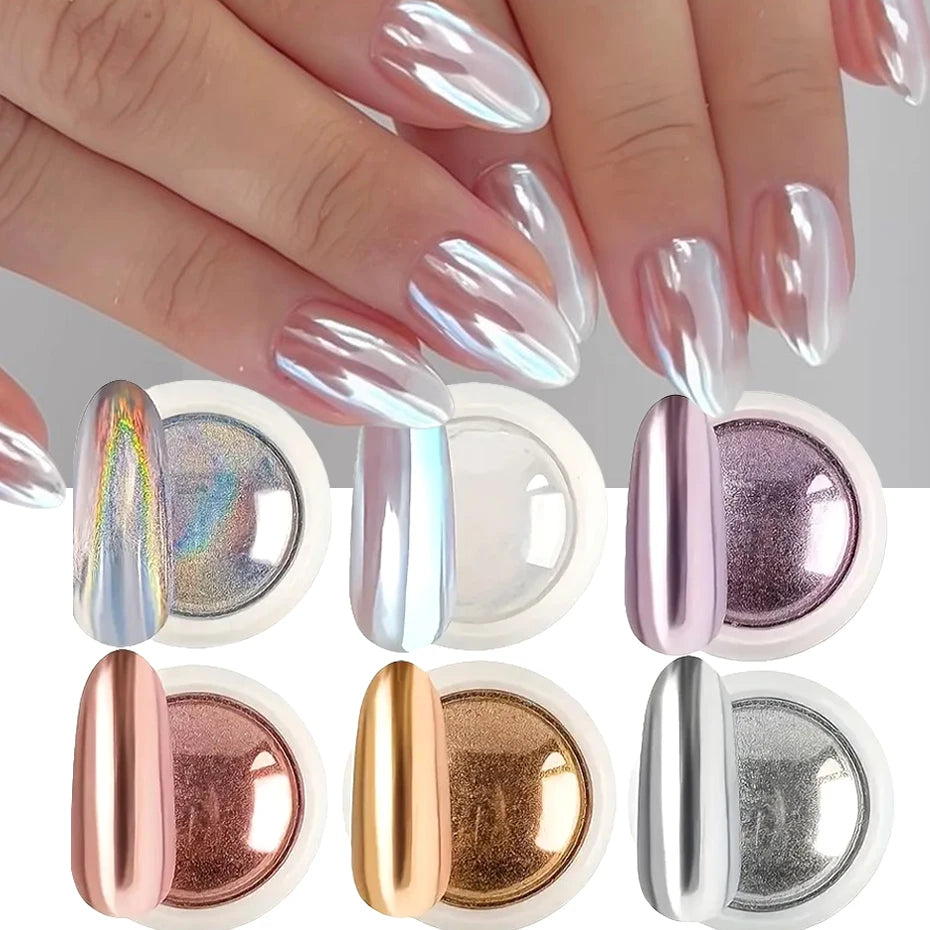 6pcs Chrome Nail Powder Pigment